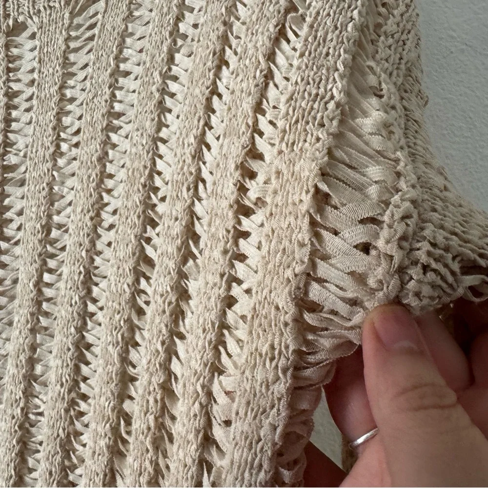 Sweet Wanderer Boho Cottagecore Crochet Top Cream Tan XL Grunge Distressed - Picture 8 of 12